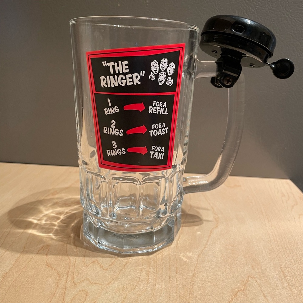 Glass beer mug with ringer bell
